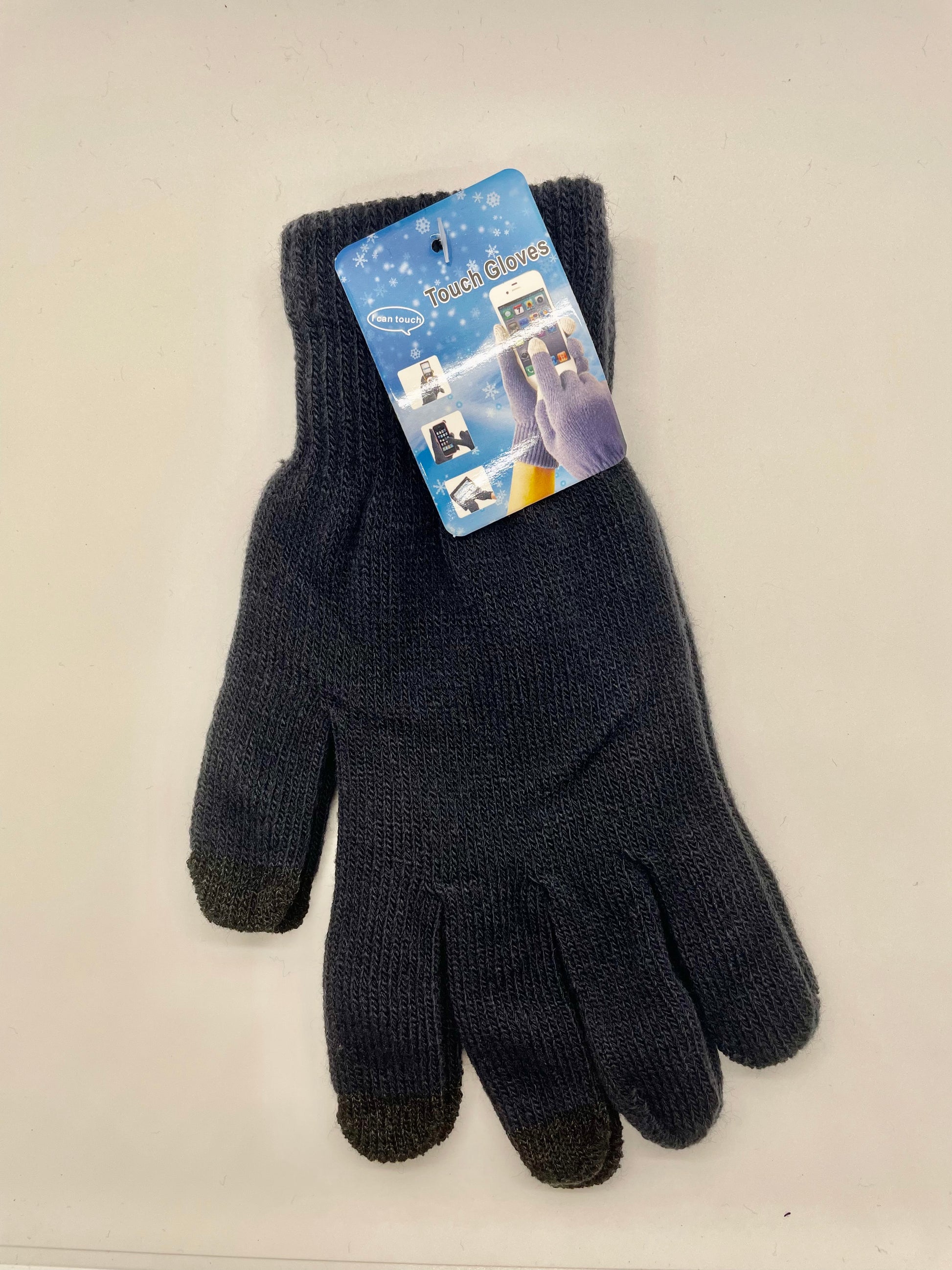 "Black touch screen gloves with a padded footbed and a stretchy fit"