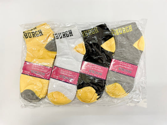 "Yellow women's Pittsburgh socks with a ribbed knit texture and a moisture-wicking design"