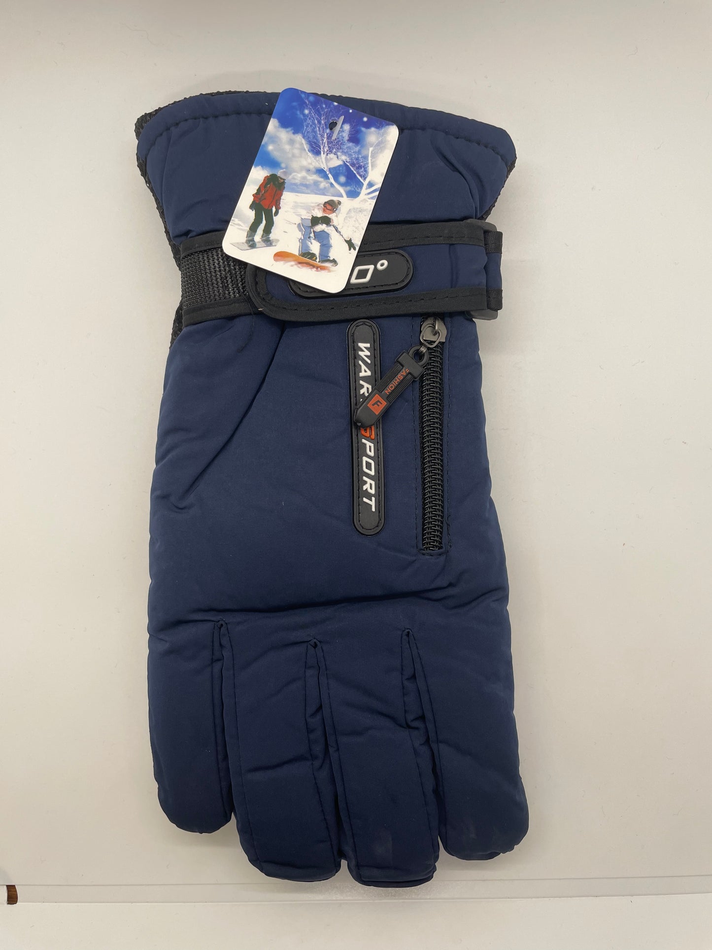 "Navy blue winter insulated gloves with a quilted texture and a reinforced heel and toe"