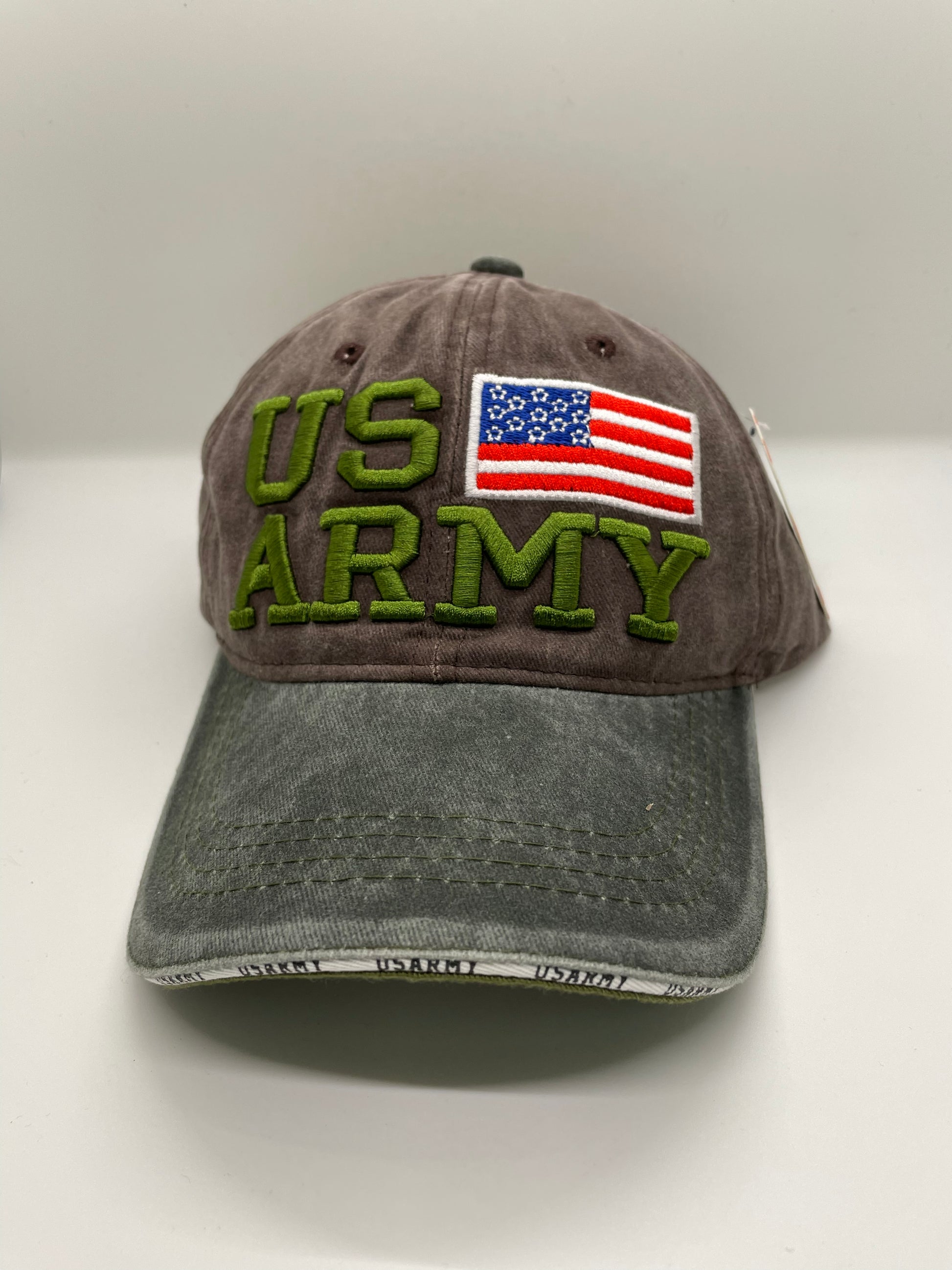 "Black US Army hat with a quilted texture and a drawstring closure"