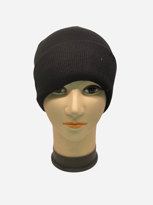 Black beanie with a fold-over cuff