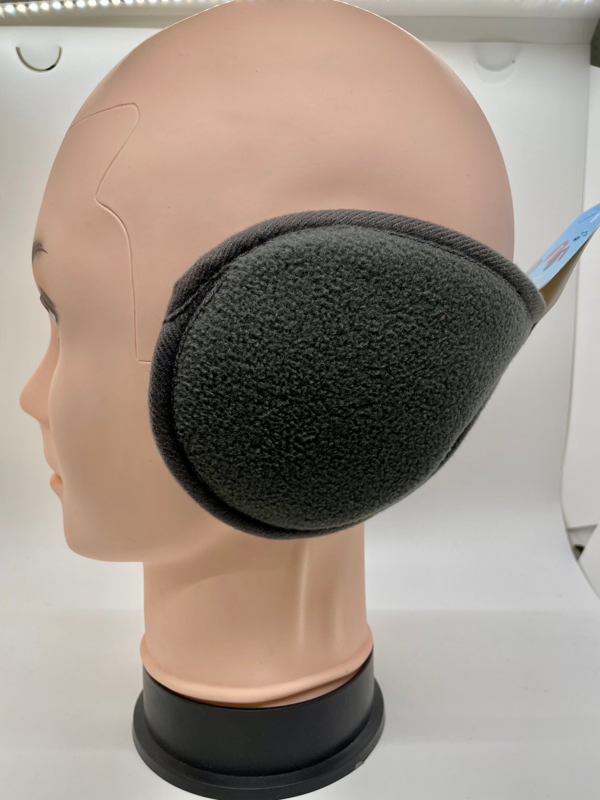 Gray ear muff with a fold-over cuff and cable knit pattern