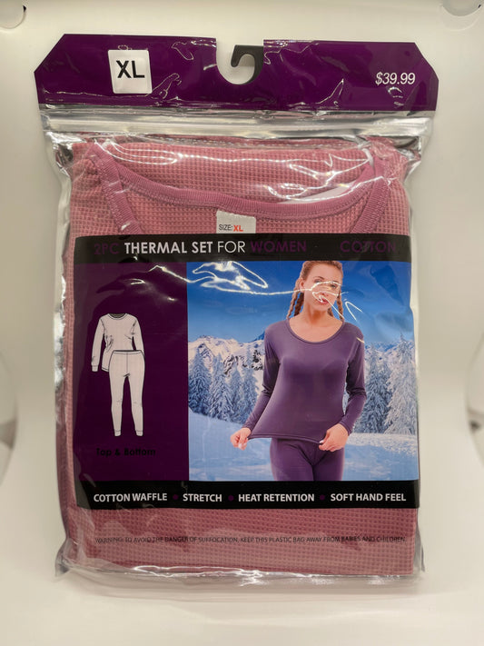 "Women's thermal underwear with a moisture-wicking fabric and a stretchy fit"