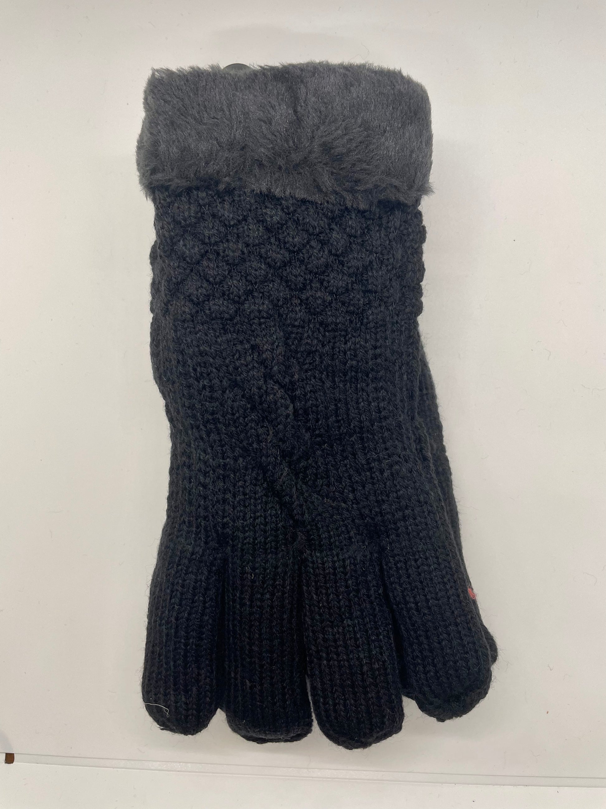 Black  women's winter gloves with a quilted texture