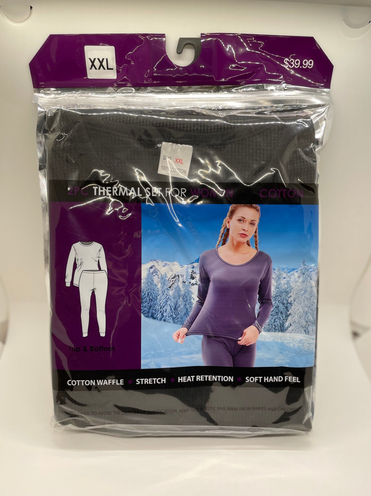 "Black women's thermal underwear with a padded footbed and a stretchy fit"