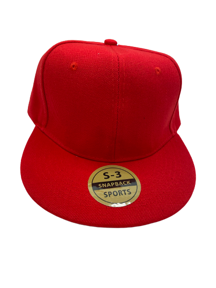 Red flat brim baseball hat with a mesh design and an adjustable strap