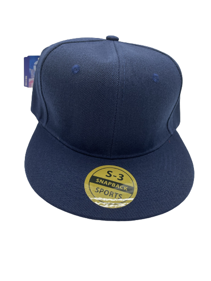 Navy blue flat brim baseball hat with a quilted texture and a drawstring closure"