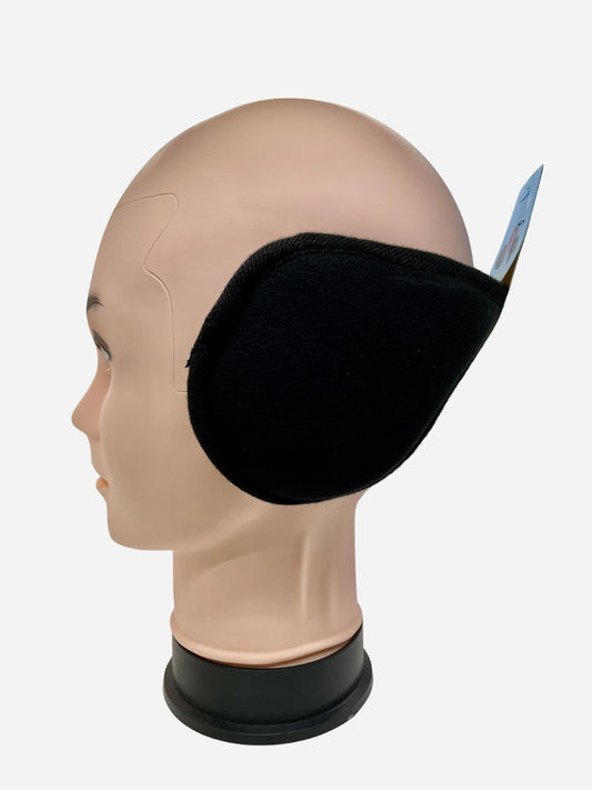 "Black ear muff with a padded headband and fleece lining"