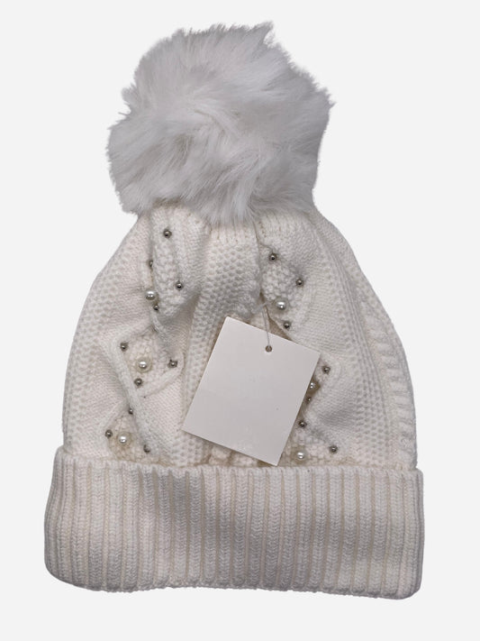 White women's toboggan hat with a quilted texture