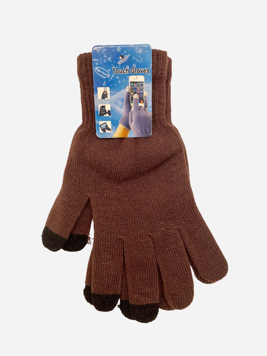 "Gray touch screen gloves with a ribbed knit texture and a moisture-wicking design"