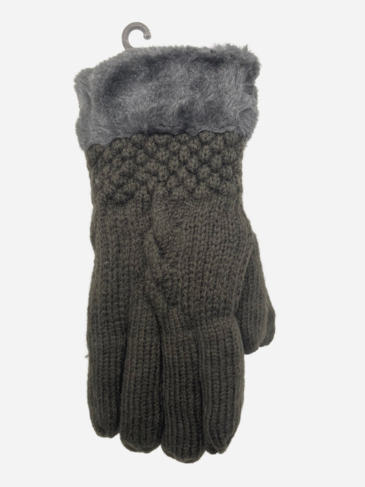 "Gray women's winter gloves with a ribbed knit texture and a moisture-wicking design"